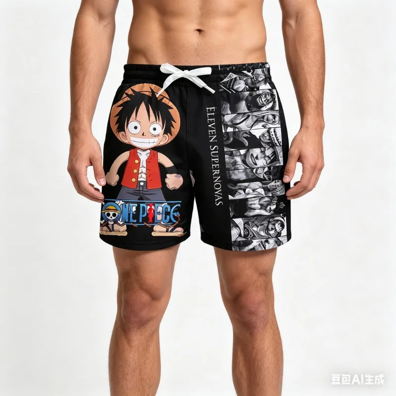 2026 Sommer Herren Neue Shorts Bedruckte Cartoon One Piece Serie Trendige Fünf-Minuten-Hosen Explosionsstil Atmungsaktiv