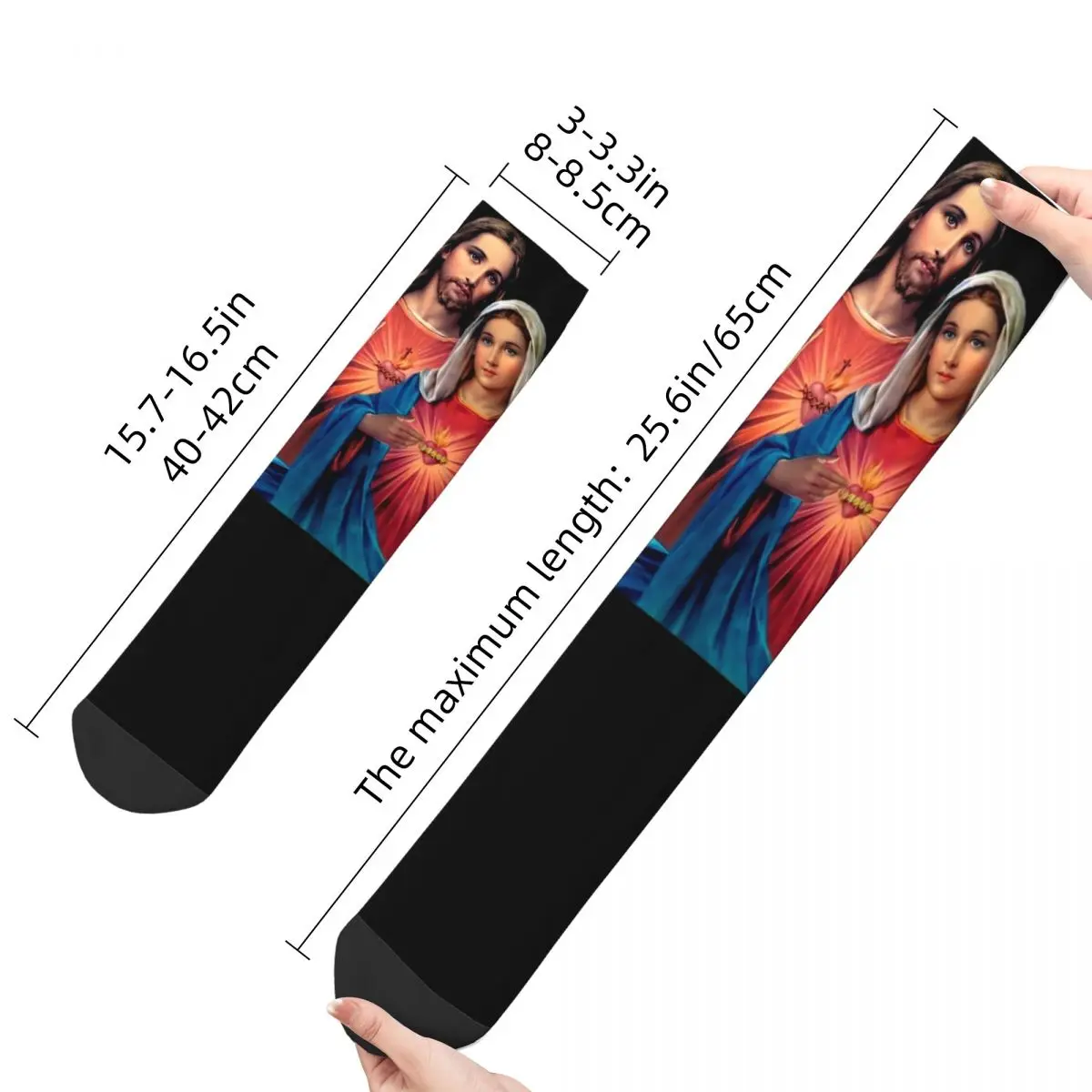 Crazy Design Hearts Of Jesus And Mary Theme Cozy Crew Socks Accessories All Season Our Lady Comfortable Crew Socks Breathable