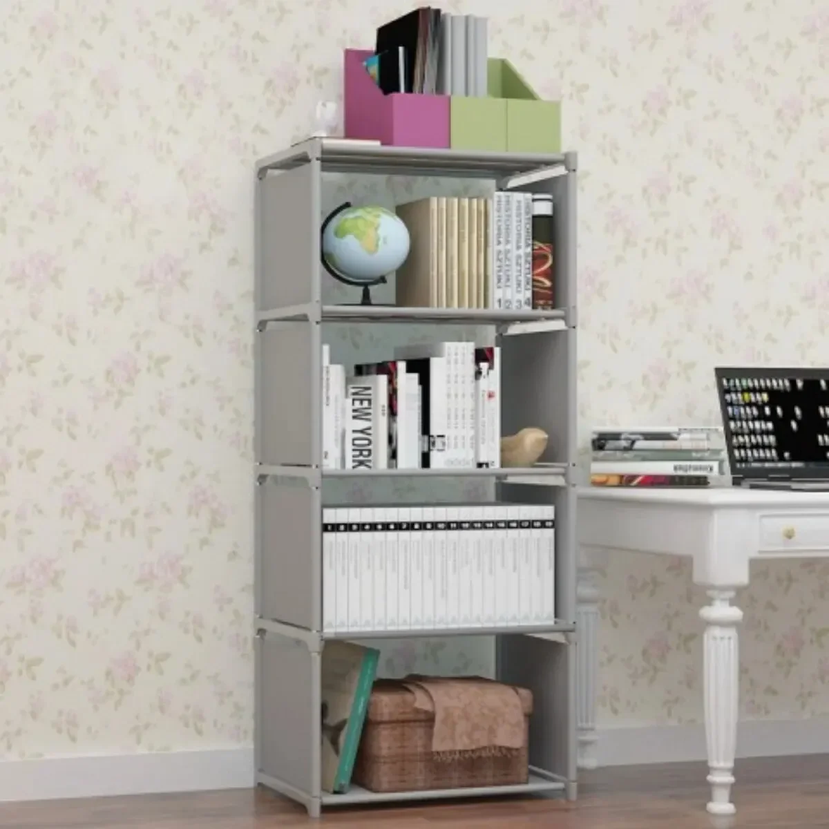 Simple Single Row Bookshelf for Storing Solid Metal Books and Miscellaneous Items, Suitable for Study and Household Use