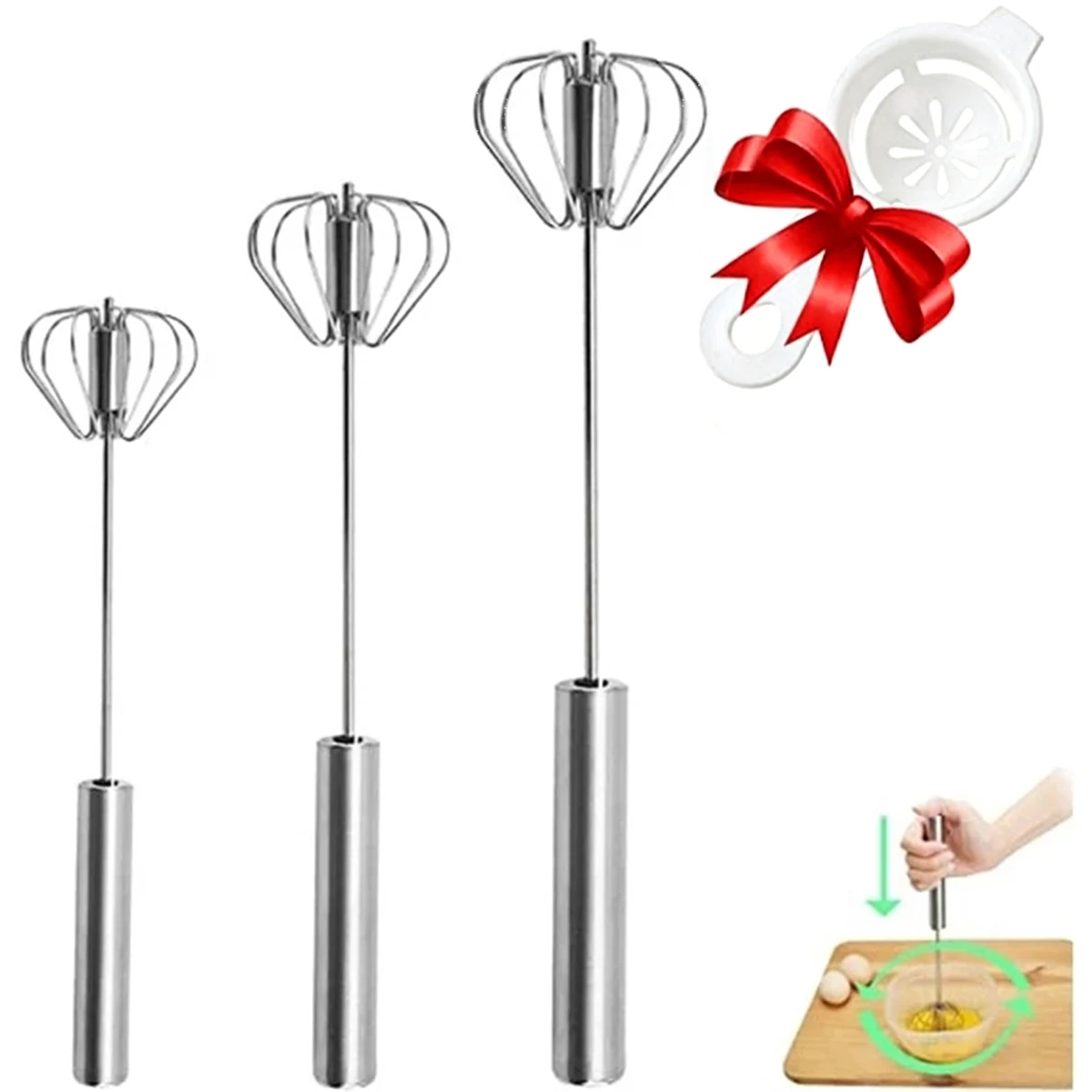 1/3pcs Stainless Steel Egg Beater Durable Semi Automatic Egg Beater for Effortless Egg Cream Mixer Stirring Beating Kitchen Tool