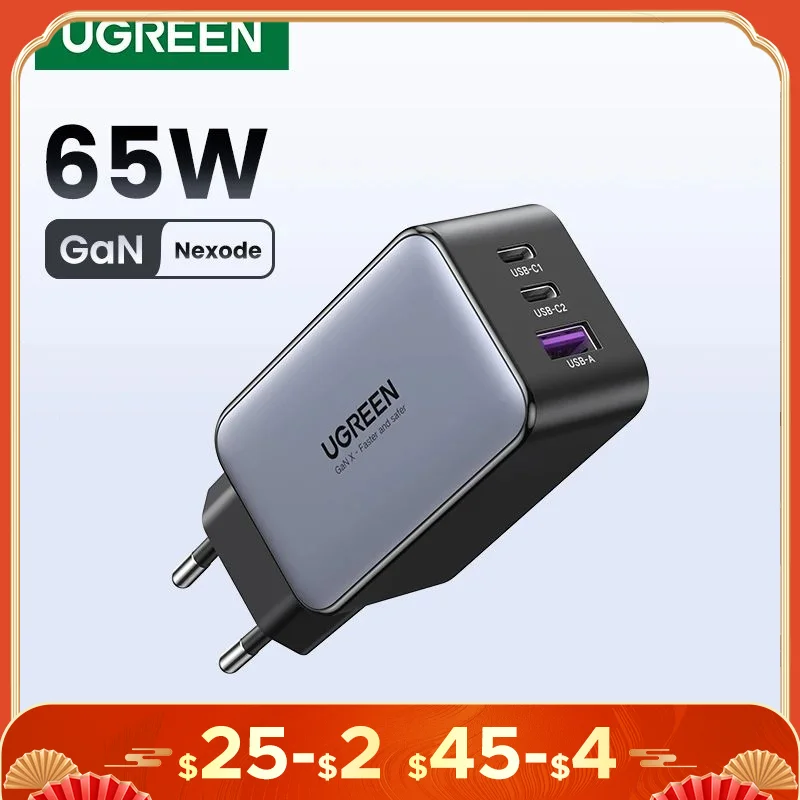 UGREEN 65W GaN Charger Quick Charge 4.0 3.0 USB C Charger for iPhone 16 15 14 Pro Max Laptop Macbook Air Tablet PD Fast Charger