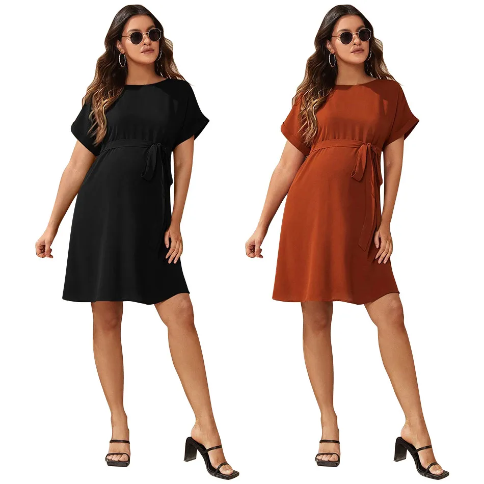 

Casual and Comfort Maternity Clothings Batwing Sleeve Dresses with Tied Waist Ideal Stylish and Relaxed Look During Pregnancy