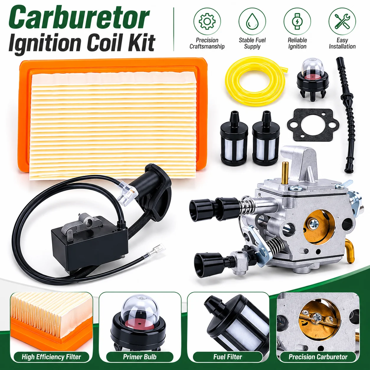 Ignition Coil Carburetor Kit For Stihl FS120 FS250 FS200 FS350 FS300 Trimmer, Fuel Hose Gasket Air Filter OEM 4134 120 0603 Kit - view 4