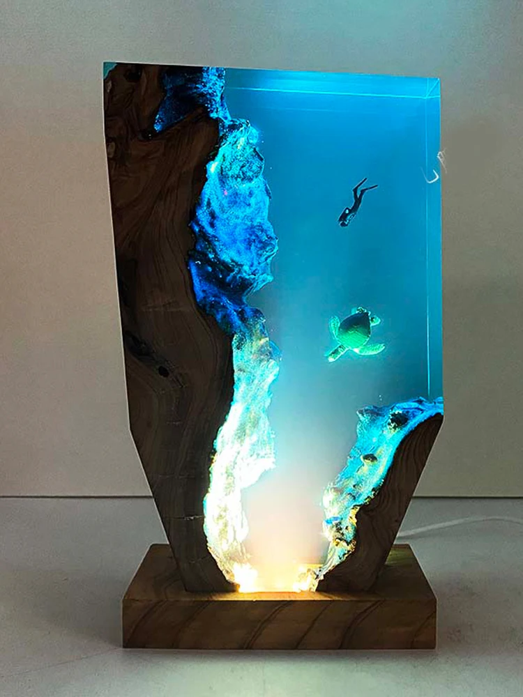 바다 거북 추적 테마 수지 빛 크리 에이 티브 예술적 아름다운 밤 빛 공예 장식 USB 테이블 램프