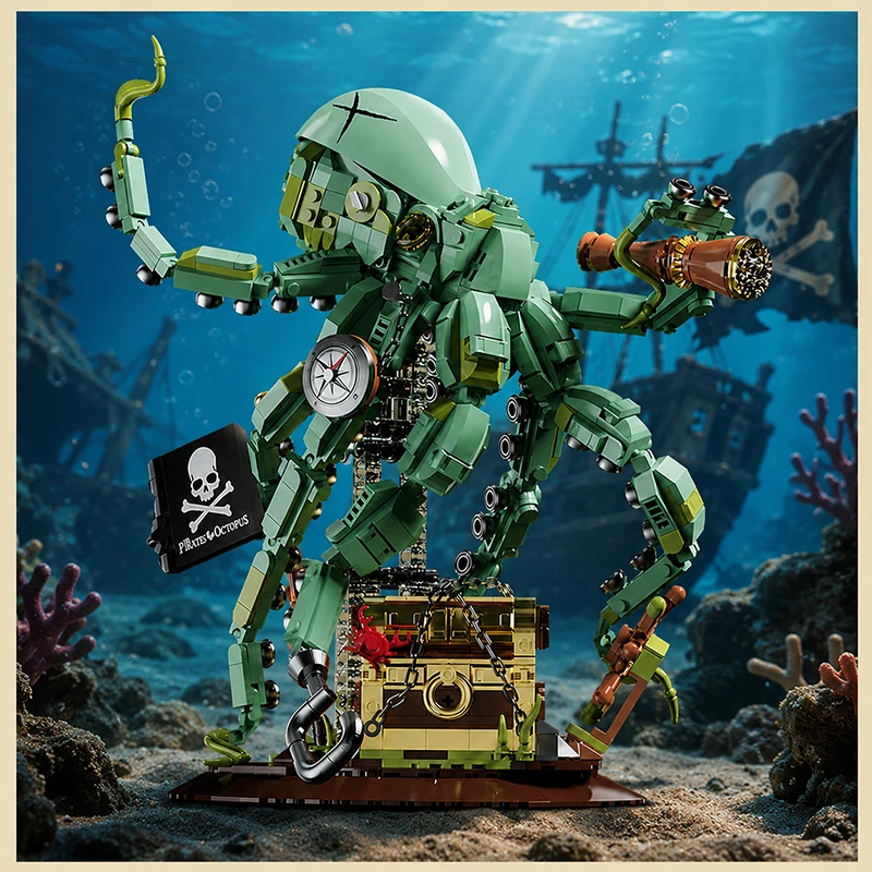 Piraten-Baustein-Sets Oktopus Meeresmonster Abenteuer Schatzsuche Puzzle-Spielzeug für Kinder Jungen Erwachsene STEM Lehrreiches Urlaubsgeschenk 1128 Teile MOC Bausteine Spielzeug