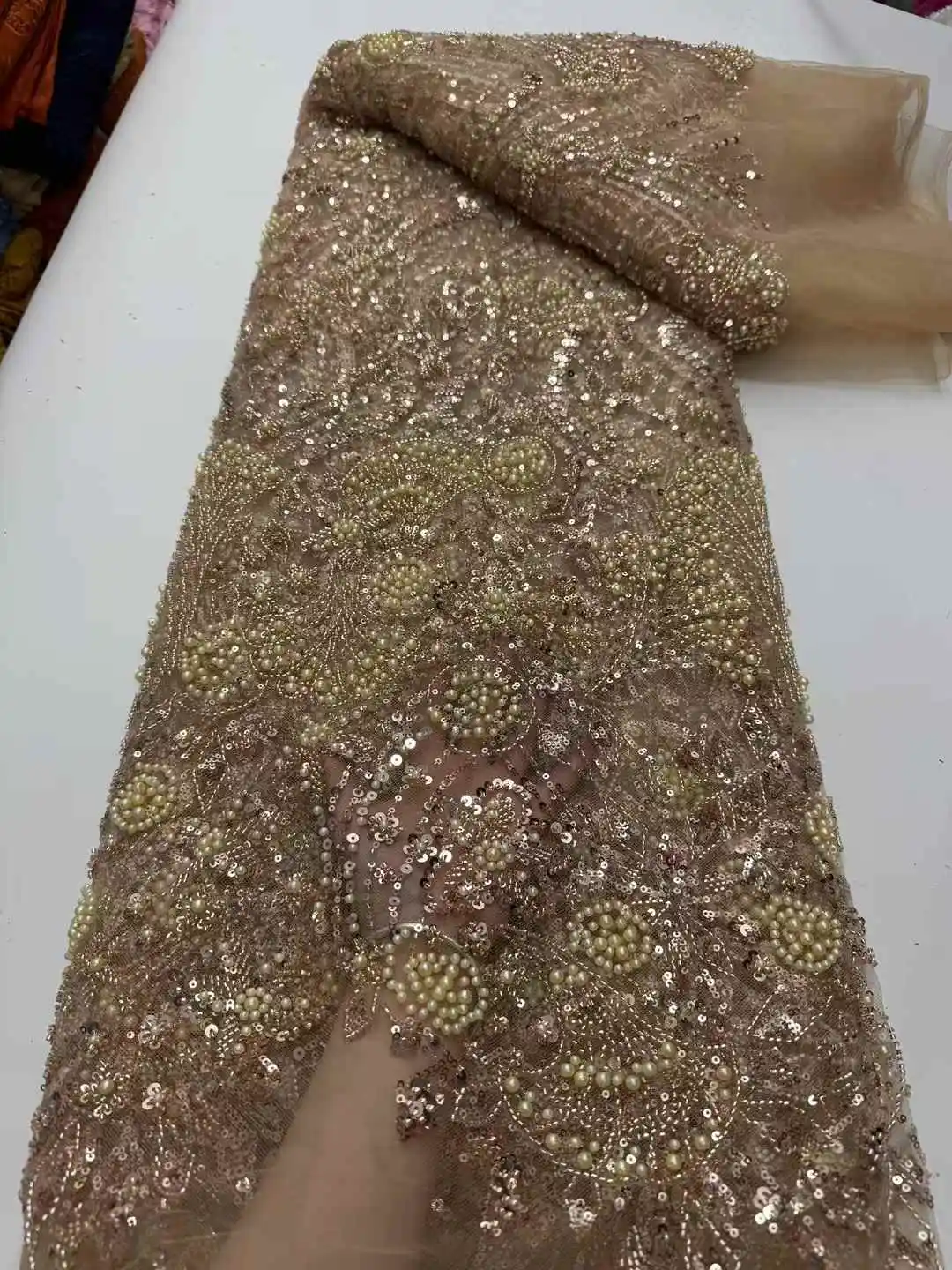 Африканский бисер, кружевная ткань, 2025 г., высокое качество, вышивка блестками, французский тюль, кружево с бисером для нигерийского свадебного платья