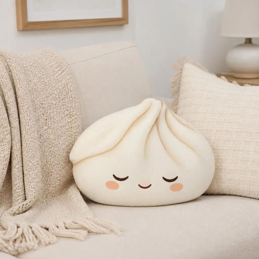 Ivory Sleepy Dumpling Plush Pillow Cute Bao Bun Cushion Stuffed Shaped Throw Pillow Asian Food Floor Cushion Home Decor Gift