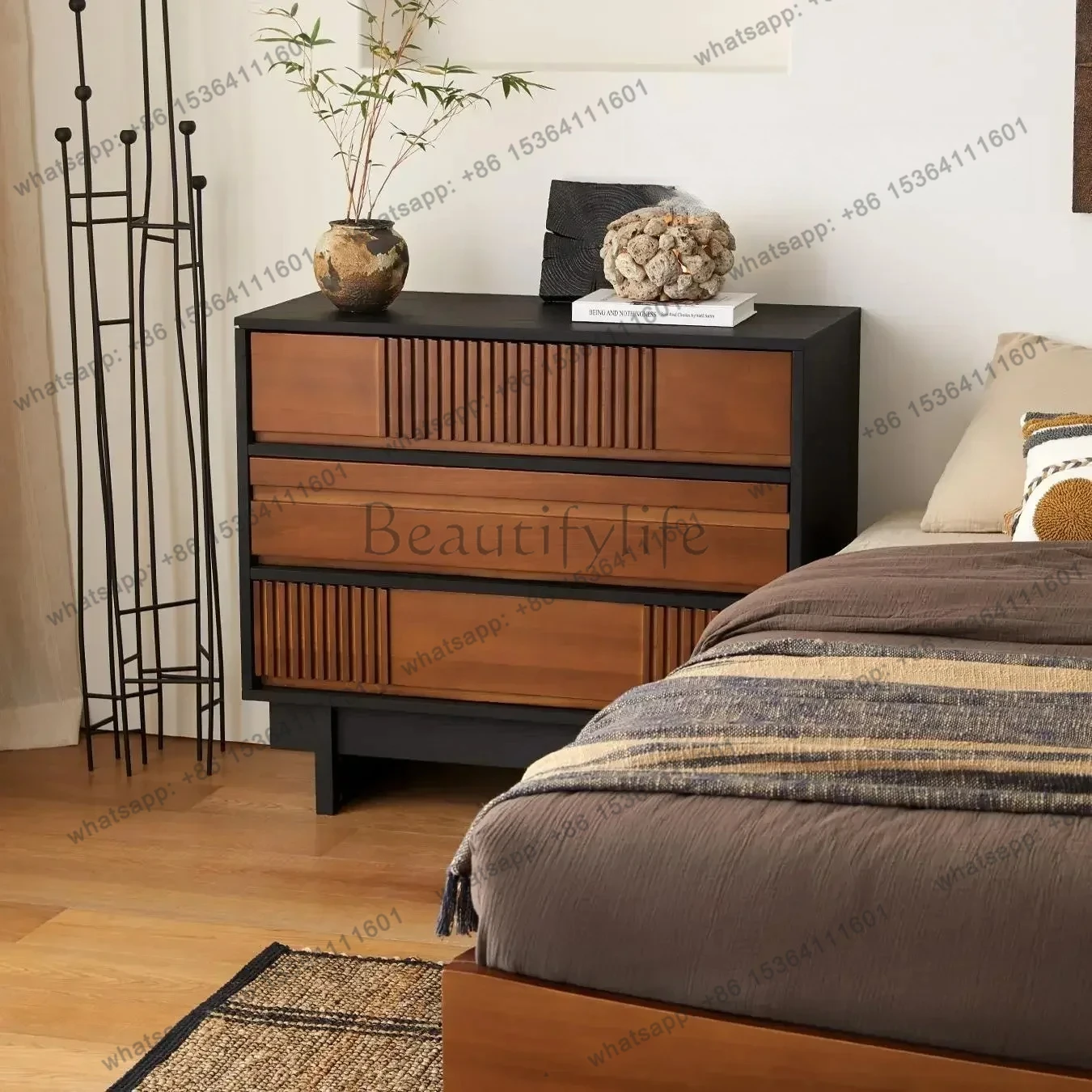 

yj57 Nordic retro solid wood chest medieval bedroom storage locker drawer vertical cabinet living room side cabinet simple