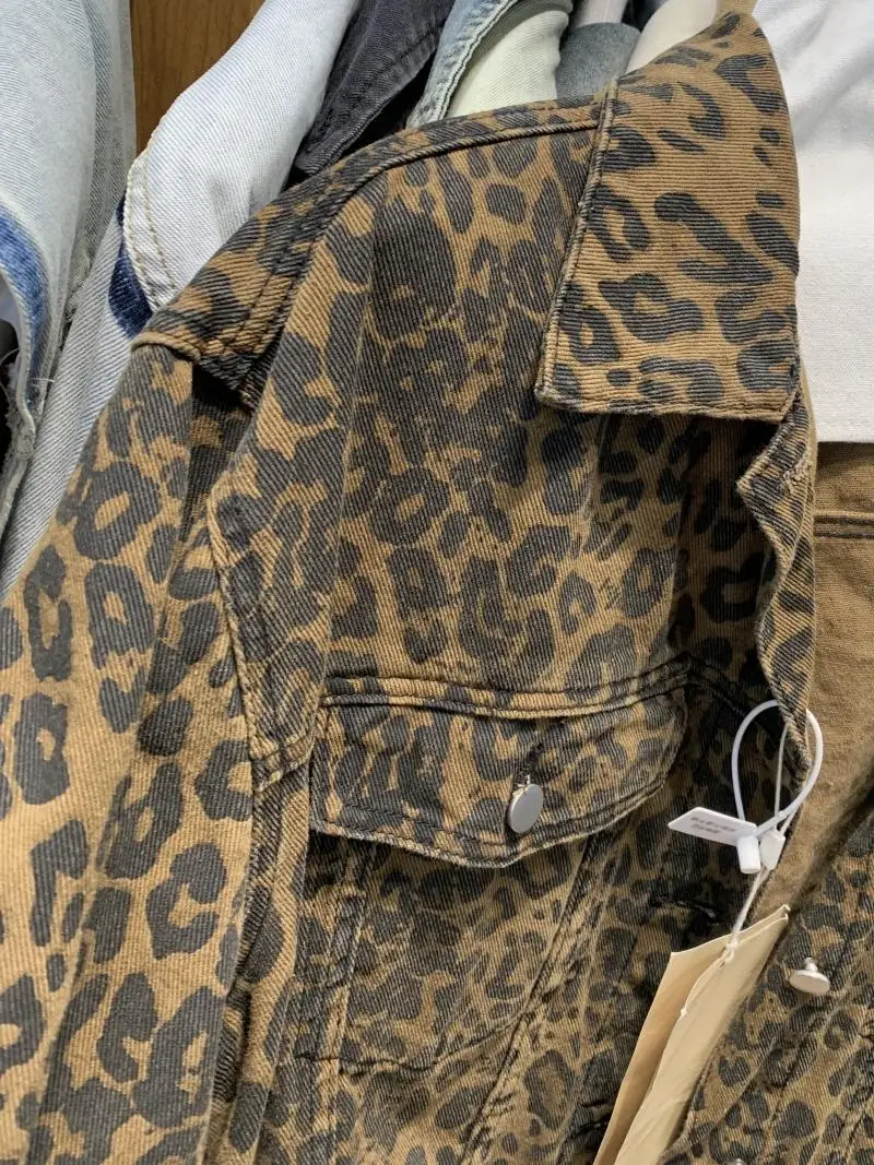 

American Sle Casual Leopard Print Denim Jaet Women's Spring Autumn Loose Large Size Leisure Workwear Jaet Top Trend