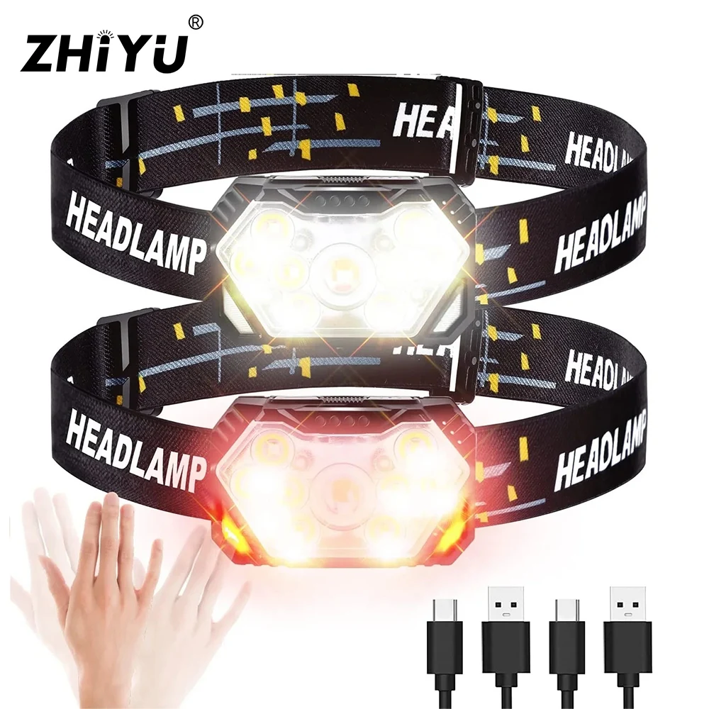 9 Led Strong Light Headlamp USB Rechageable Motion Sensor Headlight Portable Fishing Camping Outdoor Head Lamp Work Flashlight