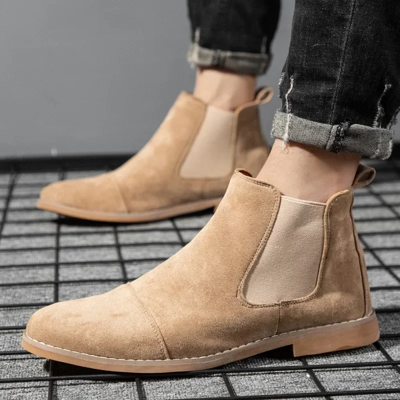 Yellow Chelsea Boots Men Pointed Comfortable Dress Boots Fashion Men Slip On Cheap Men\'s Suede Shoes Zapatos Hombre Casual 2024