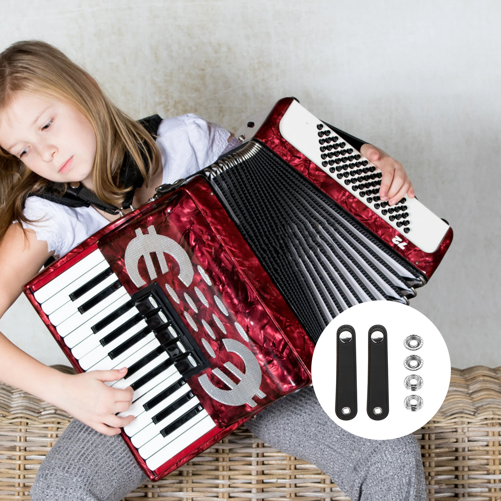 

2pcs Black Bass Accordion Bellows Buckle Strap Faux Space Small Size Universal Belt Musical Instrument