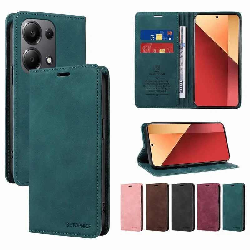 

Case For Xiaomi Poco M6 Pro X5 X6 F5 C55 C51 C50 X3 NFC Leather Wallet Magnetic Flip Book Bag On Poco X5 M6 X3 Pro Phone Cover