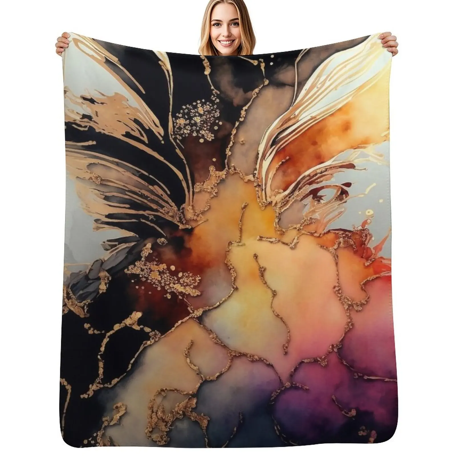 

Sweet Pineapple - Abstract Alcohol Ink Resin Art Throw Blanket Warm Throw Blanket Gift for Anniversary