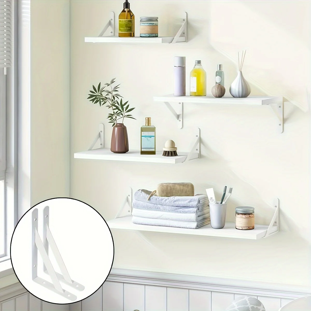 15.75x9.65 inch 2 Pcs Heavy Duty Shelf Brackets , Floating Shelves White Triangle Shelf Brackets, 90 Degree Angle Wall Mounted