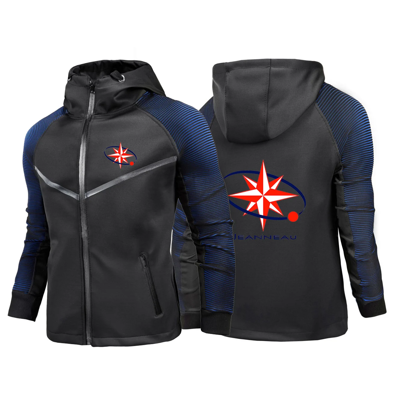 

2024 Spring Autumn Men's Jeanneau Logo Printing Fashion Gradient Color Cardigan Zipper Slim Fit Hooded Casual Sports Racing Suit