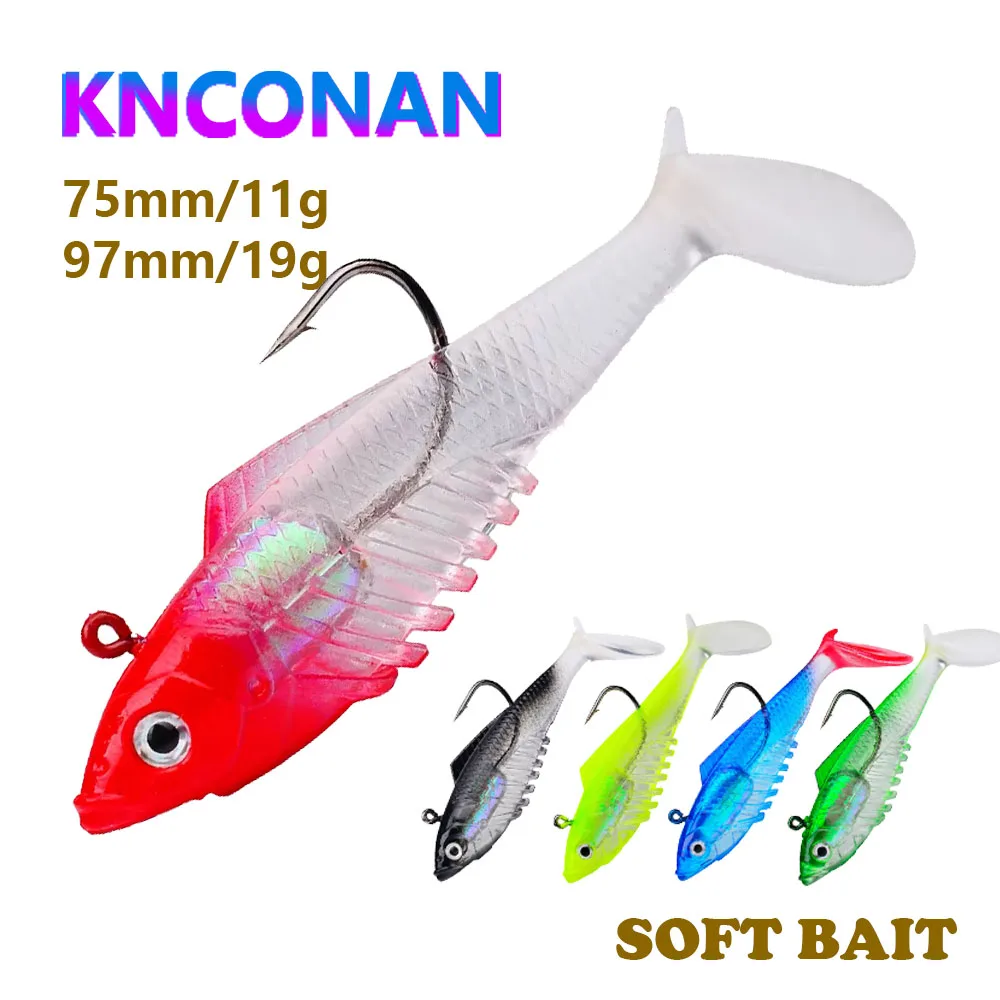 

11g 19g Sea Fishing Jigs Head Silicone Soft Bait T-tail Wobbler Fishing Lure Artificial Rubber Bait Swimbait Fishing Tackle