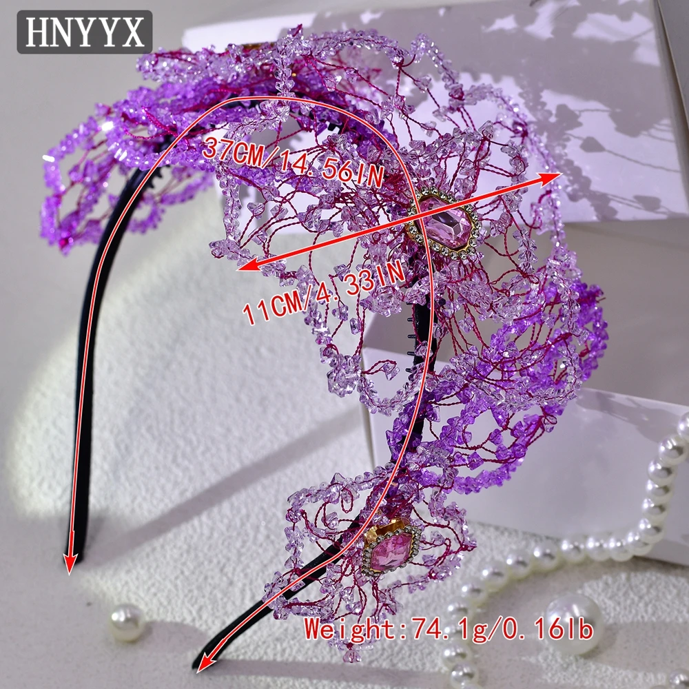 HNYYX Purple Rhinestone Mesh Luxury Headband Women Bride Wedding Party Headwear Fashion Crystal Jewelry Hair Accessories A175