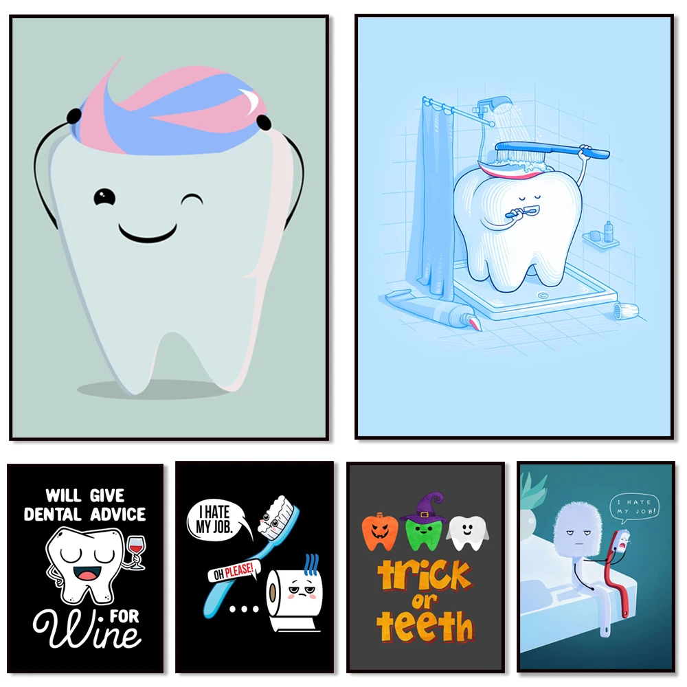 

Tooth Canvas Painting Dental Art Poster Print Cartoon Fairy Funny Cute Dentist Gift Wall Art Poster Picture Nursery Office Decor