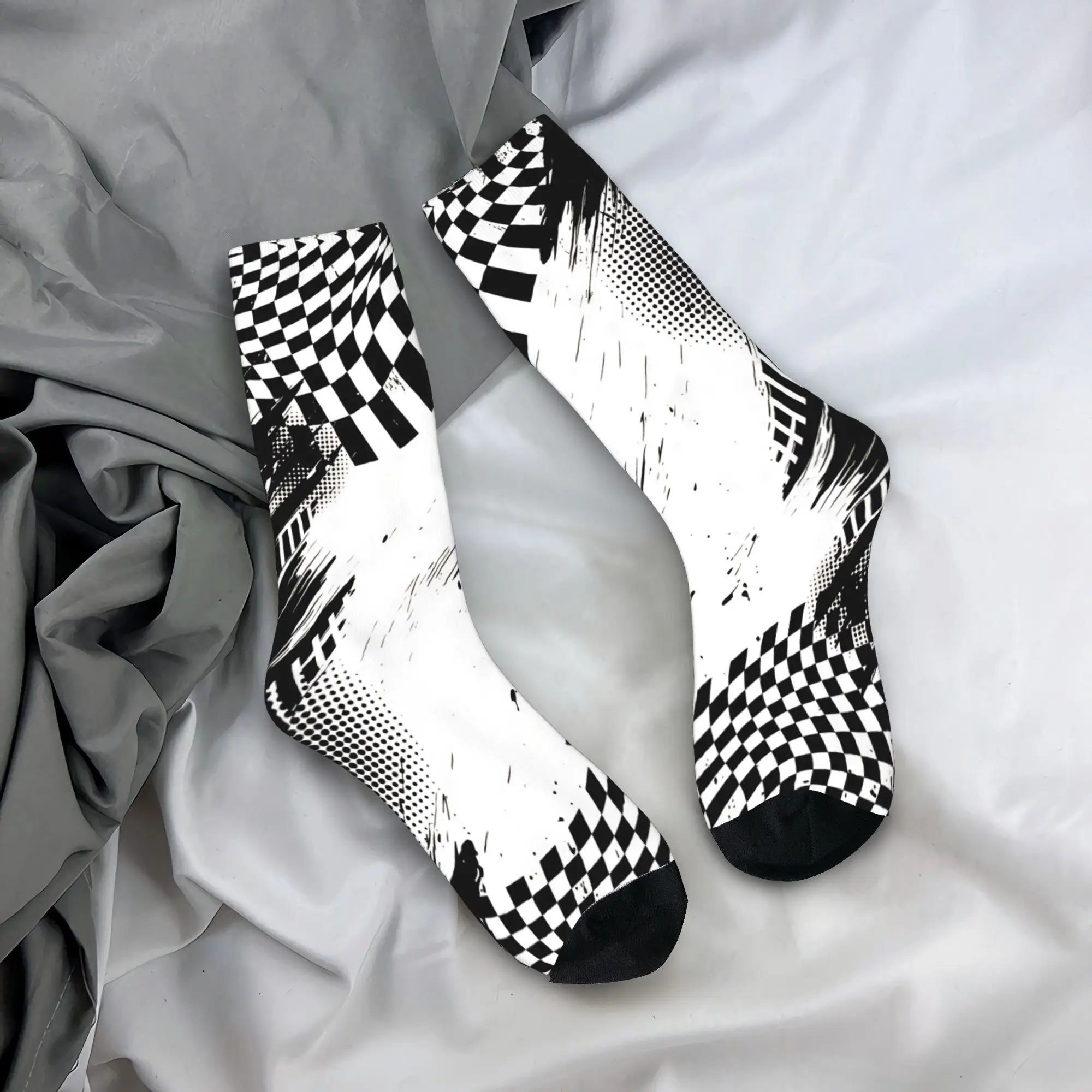 Racing Checkered Motor Stockings Korean Socks Adults Men High Quality Socks Autumn Outdoor Sports Graphic Anti Bacterial Socks