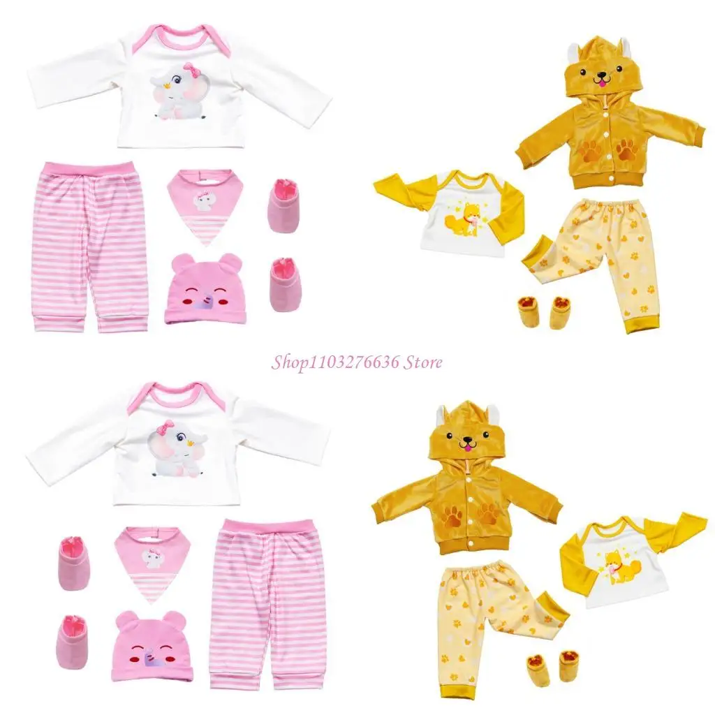R6FD Ropa muñeca 18 pulgadas Conjunto renacimiento lavable tela suave con patrón dibujos animados
