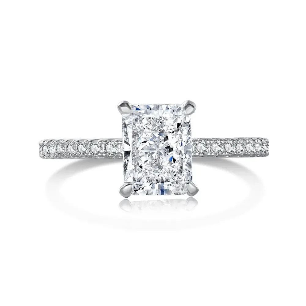 S925 Sterling Silver Ring Small and Luxury 8A Ice Flower Zirconia Rectangular High Carbon Diamond Ring Wedding Jewelry Wholesale