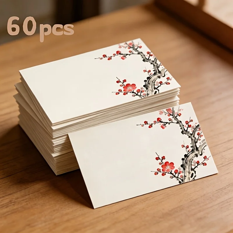 60pcs Chinese Ancient Style Plum Blossom Message Cards, Small Commercial Items, Gift Labels, Birthdays, School Supplies