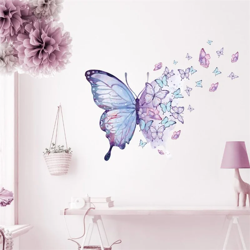 

Purple Butterfly Wall Stickers for Bedroom Living Room Decoration Girls Room Wall Decals Daughter Room Wallpaper PVC Murals