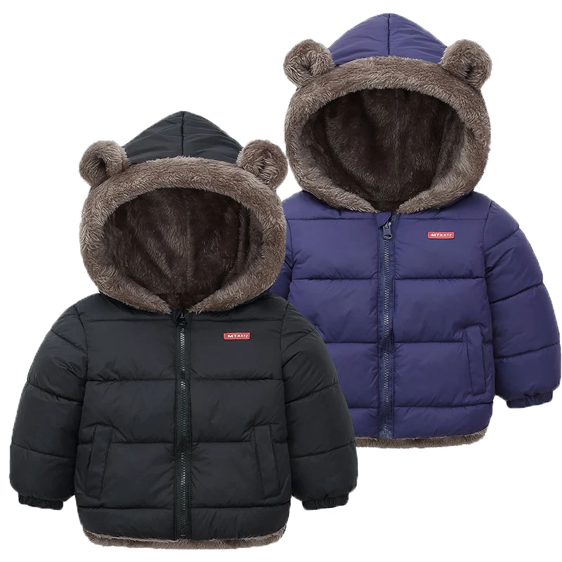 New Style Toddler Boys Jacket 2-6 Years Old Thick Keep Warm Lining Plush Hooded Coat For Kids Children Birthday Present
