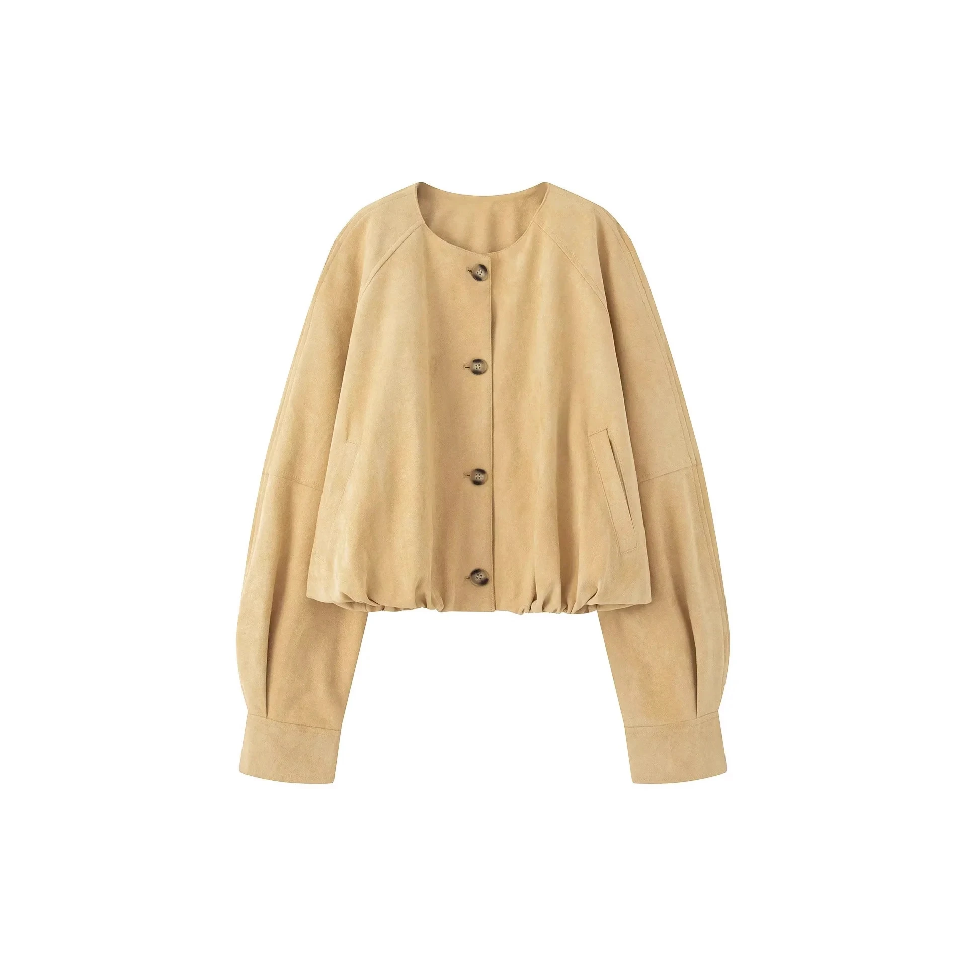 レディース ラウンドネック シングルボタン レザー ジャケット 秋冬新作 スタイリッシュ カジュアル ルーズフィット ロング丈 アウター