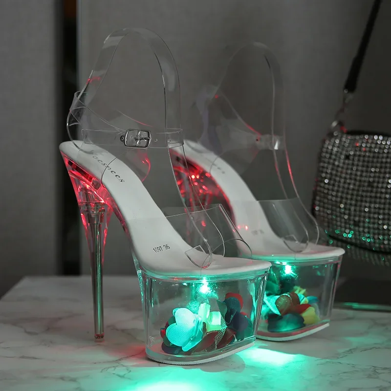 Women\'s Led Illuminated Sandals Clear Heel Size 34-43 Glowing Sandals Catwalk  Pole Dancing Shoes Crystal Soles LFD-10368
