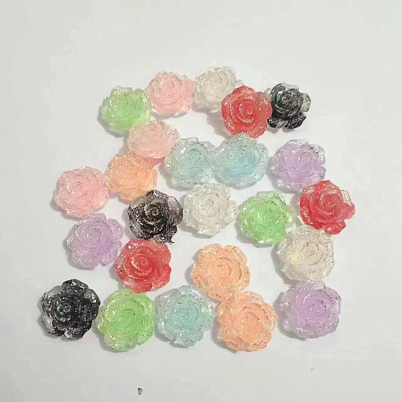 50Pcs 20mm Rose Resin Flowers Decoration Crafts Flatback Cabochon For Scrapbooking Kawaii Cute Diy Accessories
