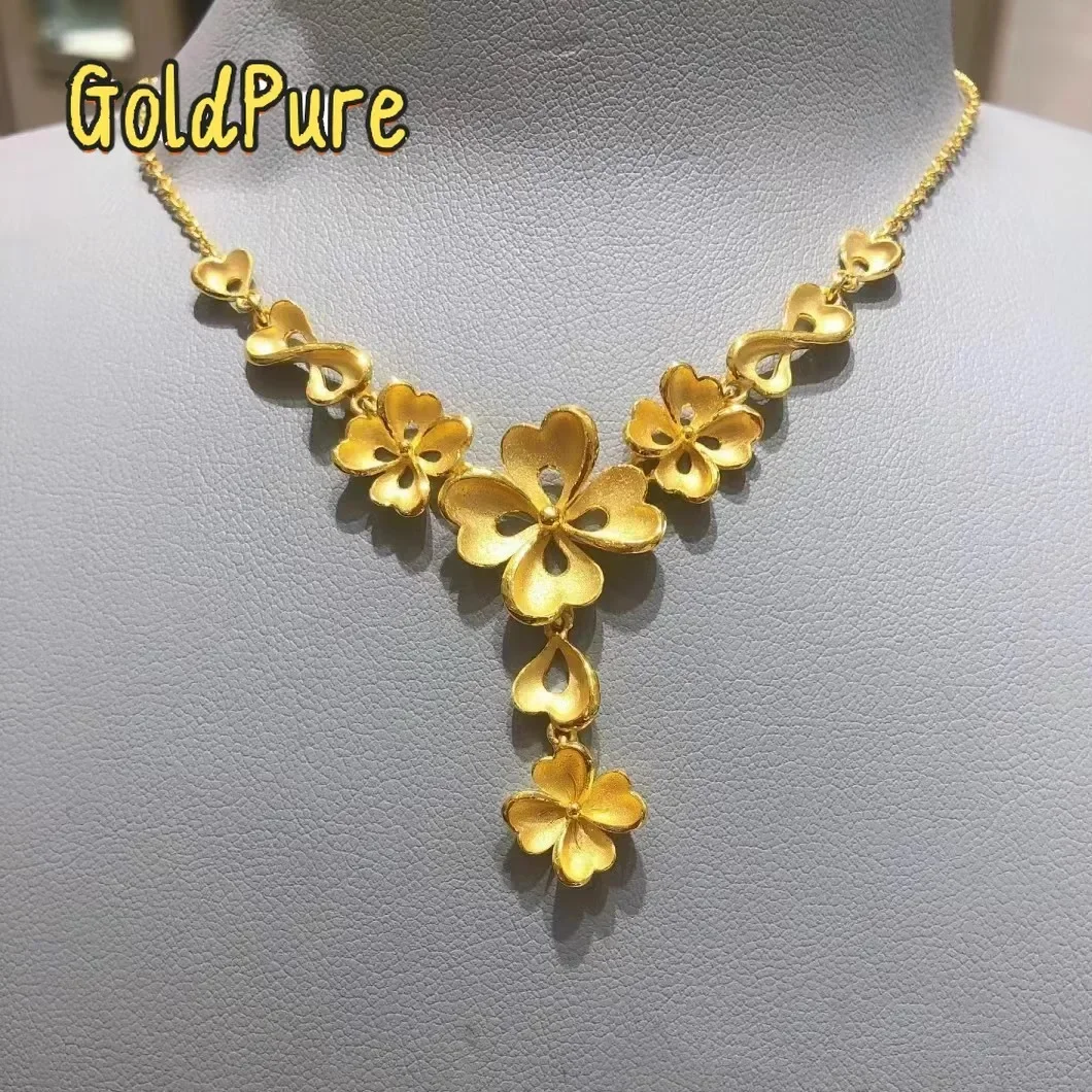 

Goldpure Luxury 24K 9999 Pure Gold real gold Women's Big Flower Necklace Flower Bride Wedding Set Chain