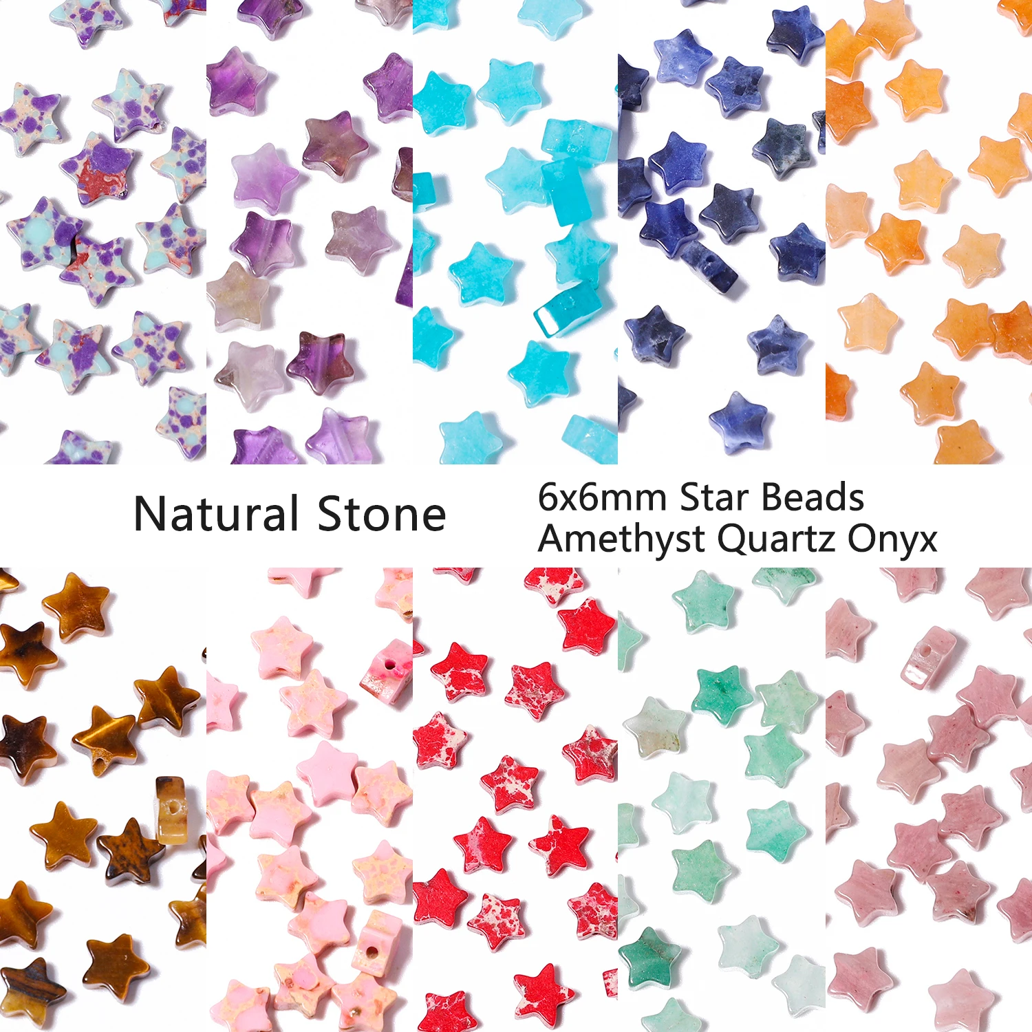 30PCS 6mm Stervorm Natuursteen Amethist Quartz Agaat Kralen Losse Kralen voor Sieraden Maken DIY Charms Armbanden accessoires