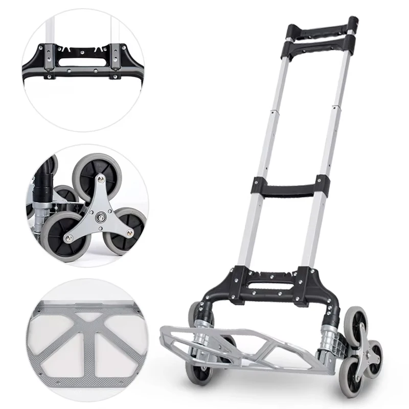 

90s 6 Crystal Wheel Stair Climb Shopping Trolley Cart Hand Carts & Trolley Portable Folding Cart Easy to Moving for Elderly