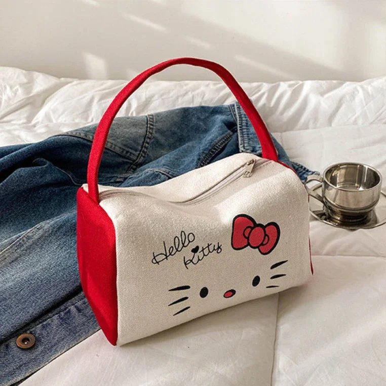 

Sanrio Hello Kitty Canva Handbag Makeup Anime Kawaii Bag Cartoon Travel Portable Large Capacity Toiletries Storage Bag Gifts