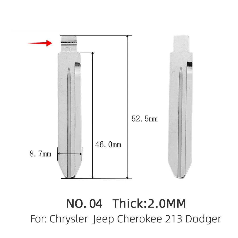 10 Stuks #04 Metalen Ongesneden Blanco Flip Afstandsbediening Sleutelblad Voor Chrysler Jeep Cherokee 213 Dodger