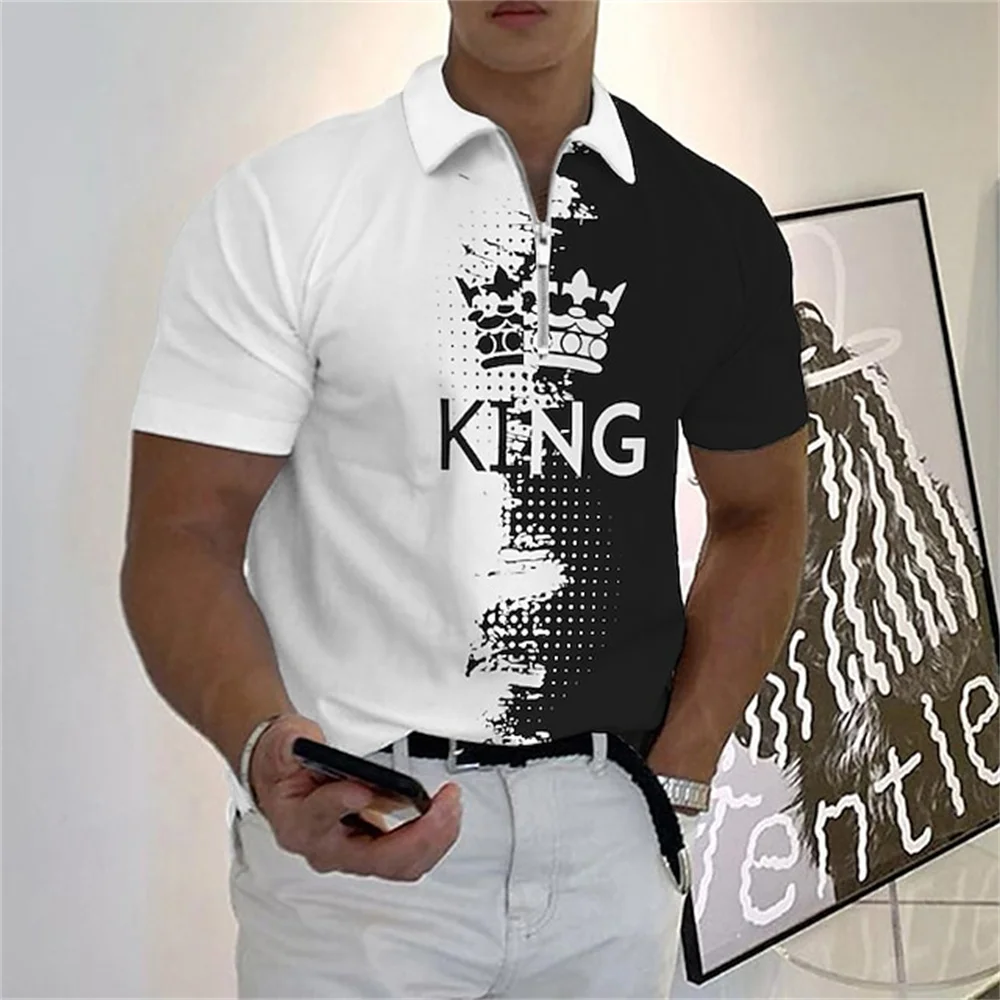 Dagelijks Hoge Kwaliteit Poloshirts Man Revers Rits T-Shirt 3d Letter King Print Korte Mouw T-Shirt Heren Oversized Kleding 6xl