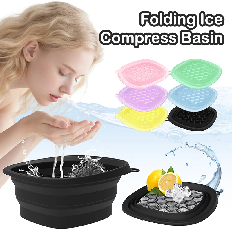Cuenco cuadrado plegable de silicona para baño de hielo facial y rutina para el cuidado de la piel en el hogar, cuenco portátil para inmersión facial para mujeres y niñas