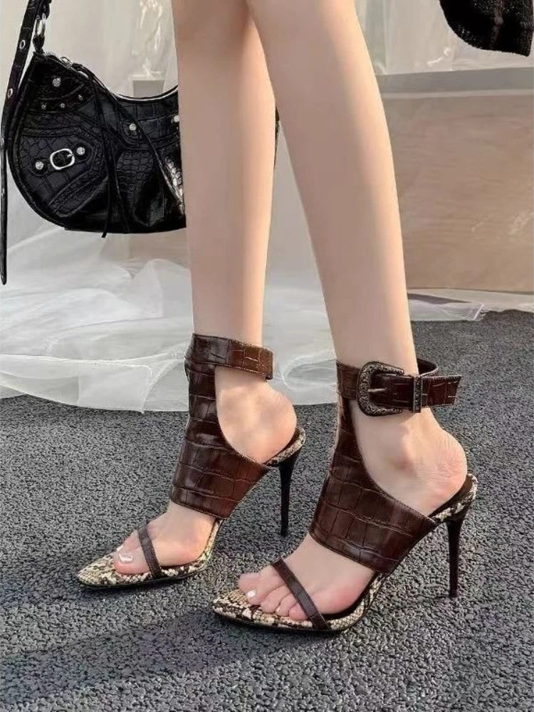 

Women's Summer Fashion Sexy High Heel Sandals with Belt Buckle Pointed Toe and Thin Heel