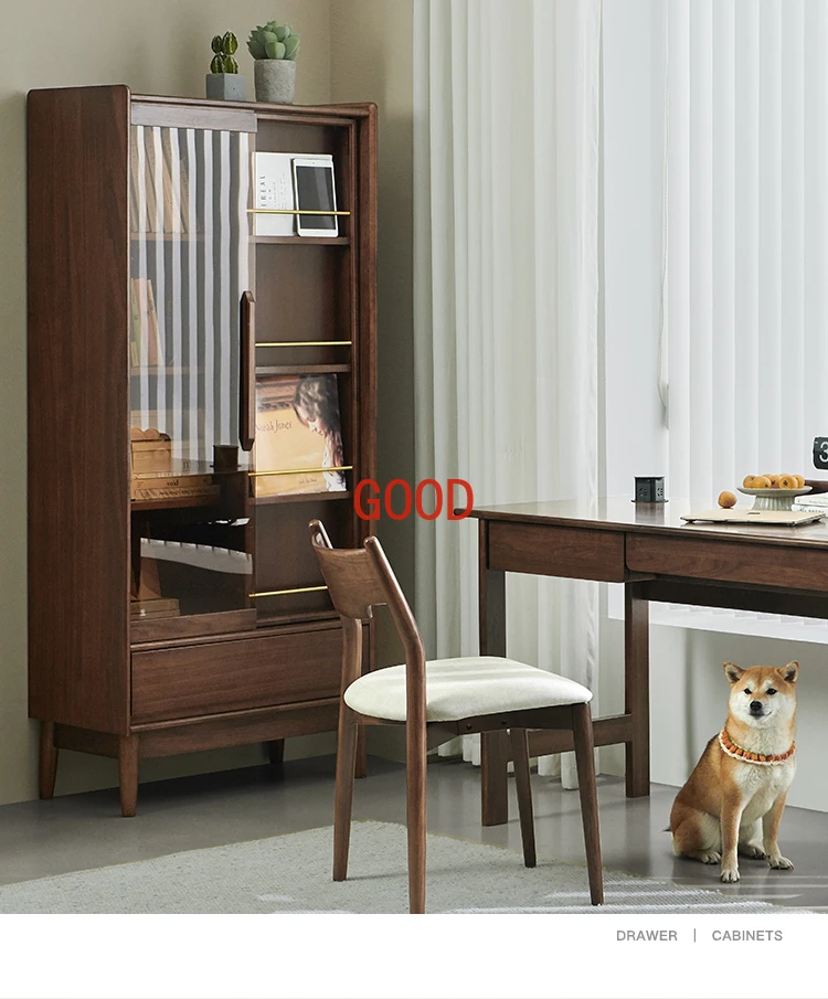 Semplice libreria in legno massello scaffale da pavimento scaffale porta in vetro vetrina nordica stoccaggio a parete mobili da studio mobili