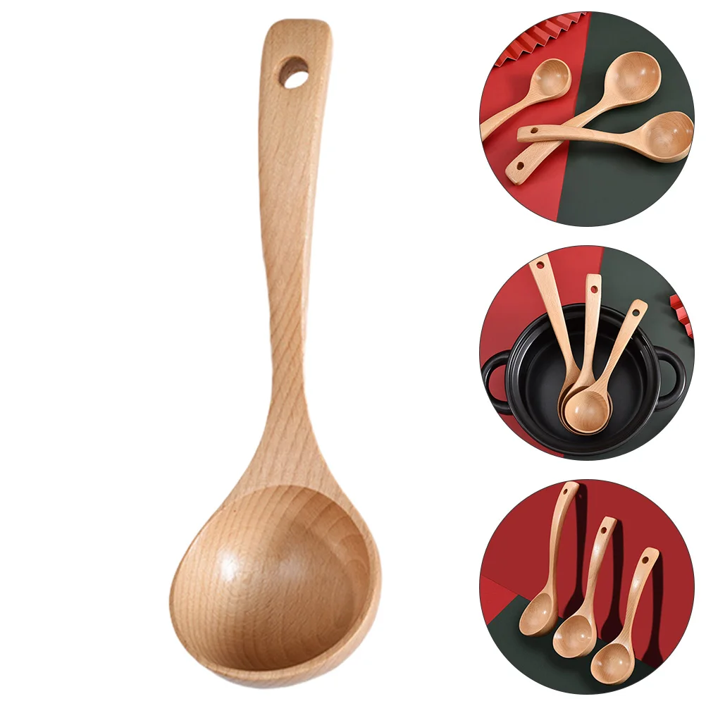

Beech Wood Soup Ladle Hot Pot Spoon Kitchen Long H Easy Clean Porridge Spoon Home Use Wooden Material