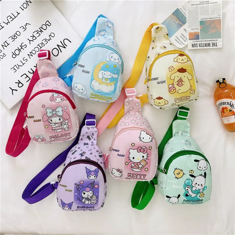 2024 Sanrio Cartoon Chest Bag Children's Hello Kitty Melody Kawaii Cute Waistbag Crossbody Bag Shoulder Bag Coin Pouch Kids Gift