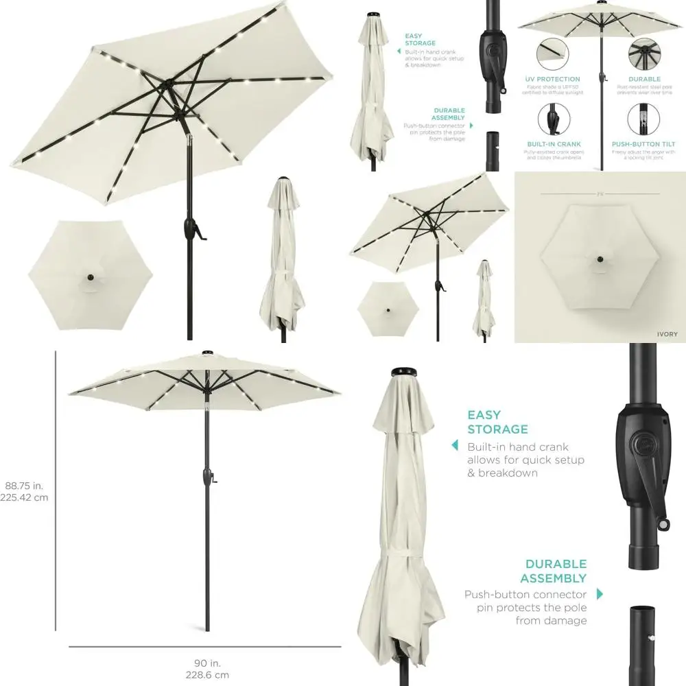 

Зонт для патио 7,5 футов с ручкой и LED-подсветкой для террасы и зоны у бассейна