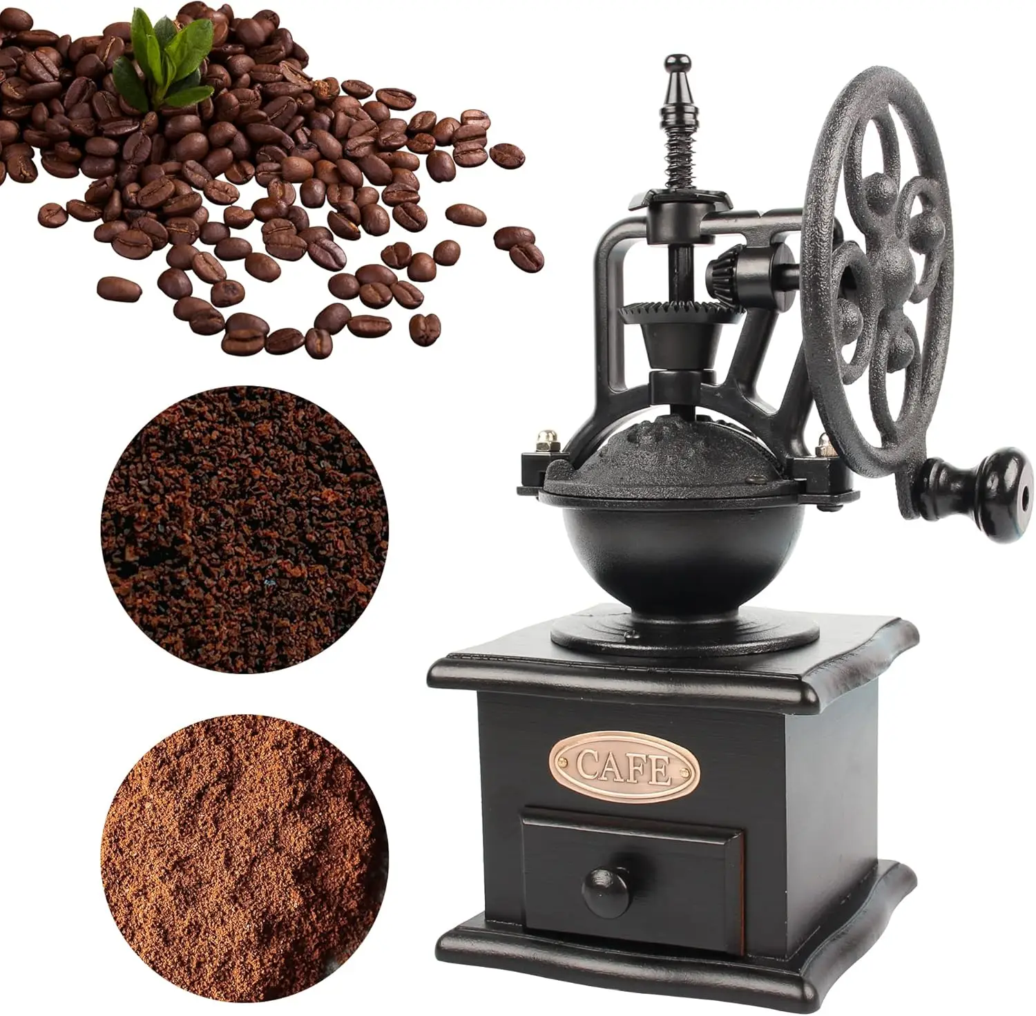 

Coffee Grinder,Wooden Coffee Bean Grinder Manual Coffee Grinder Roller, Antique Coffee Mill with Cast Iron Hand Crank fo