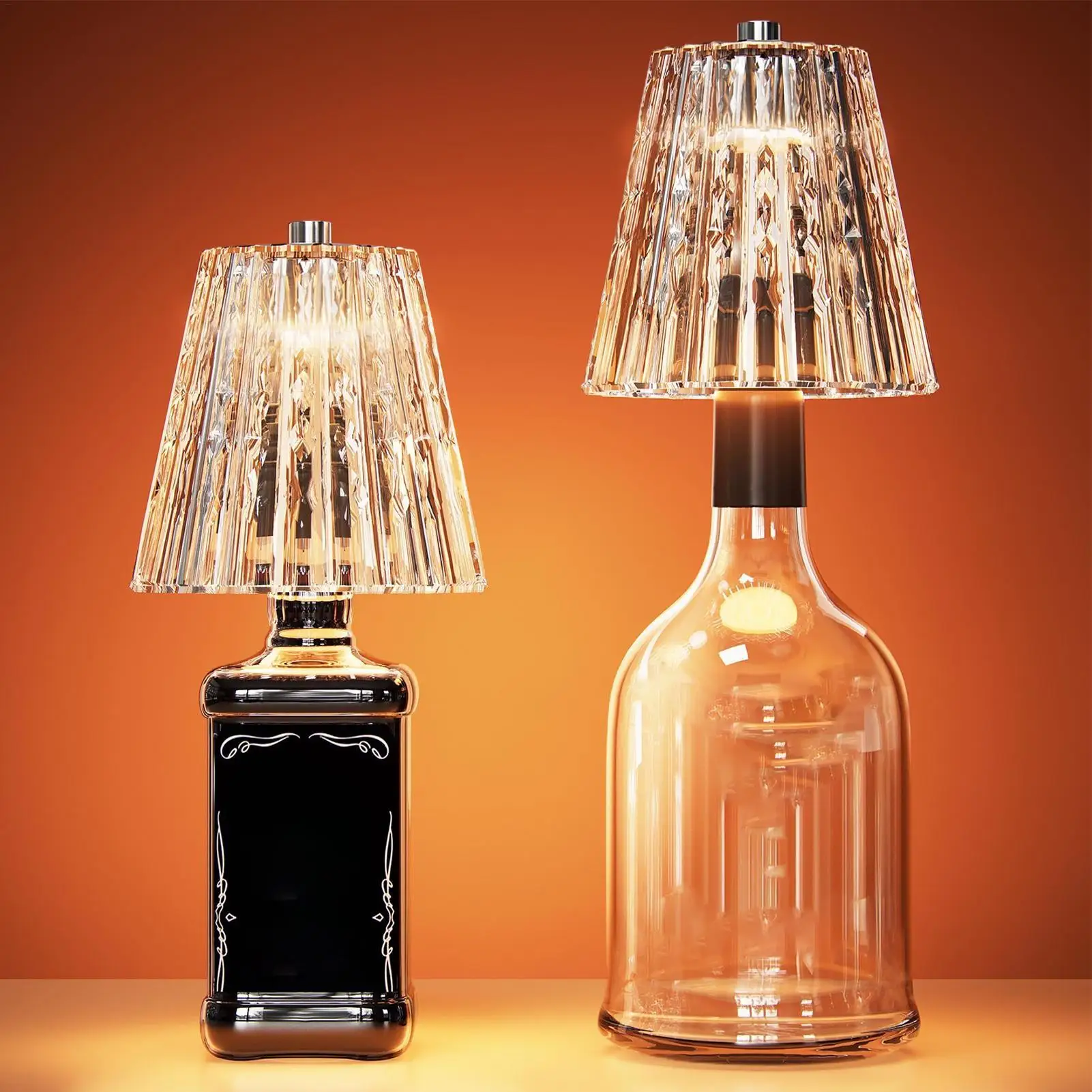 Wireless Bottle Lamp 3-Color Touch Dimming Cordless Lampshade Rechargeable Wine Bottle Lights for Bedroom Living Room Kitchen