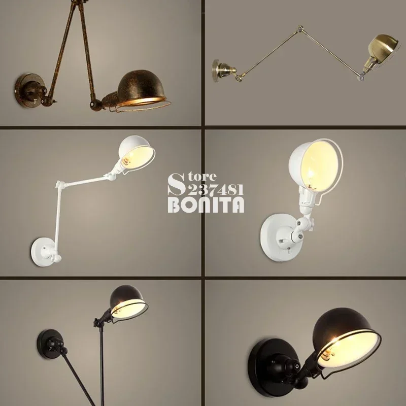 American Metal Telescopic Retro Wall Sconce in The Bedroom Industrial Style Home Decor Foldable Long Arm Wall Lamp Bedside Light