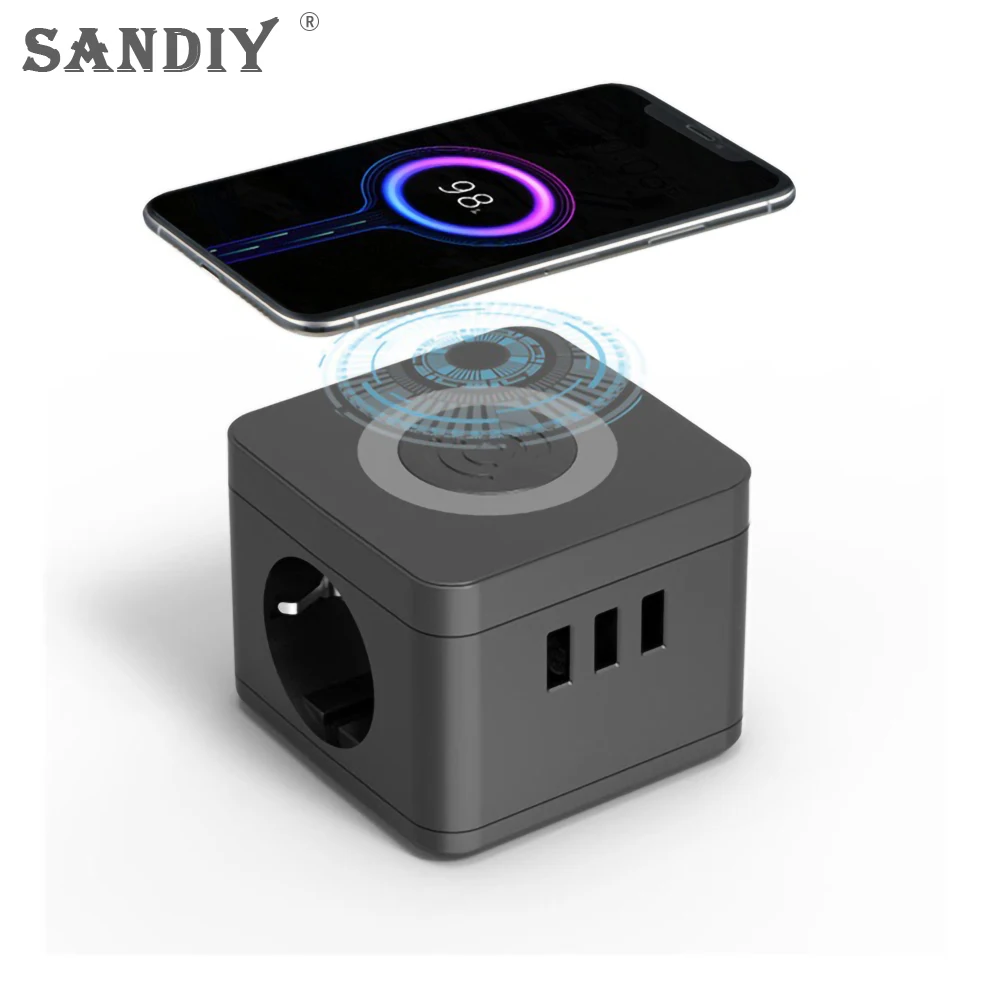 sandiyuniversal tomada de extensao da parede tomadas com usb 16a 250v protecao contra sobrecarga soquetes eletricos pretos 01