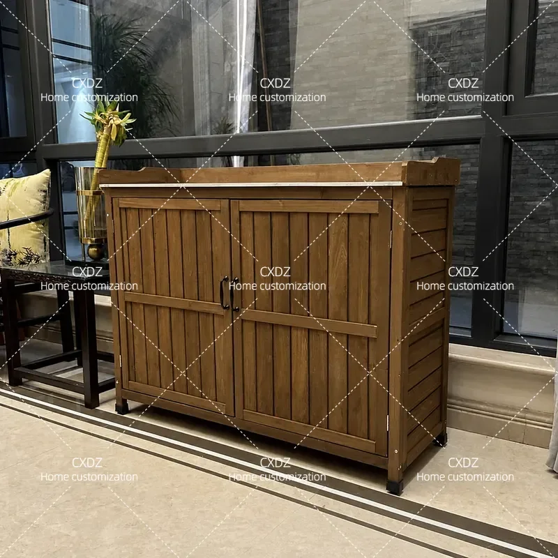 Wholesale Solid Wood Outdoor Storage Cabinet Garden Tool Box Household Sundries Organizer Weatherproof Wooden Shed for Patio