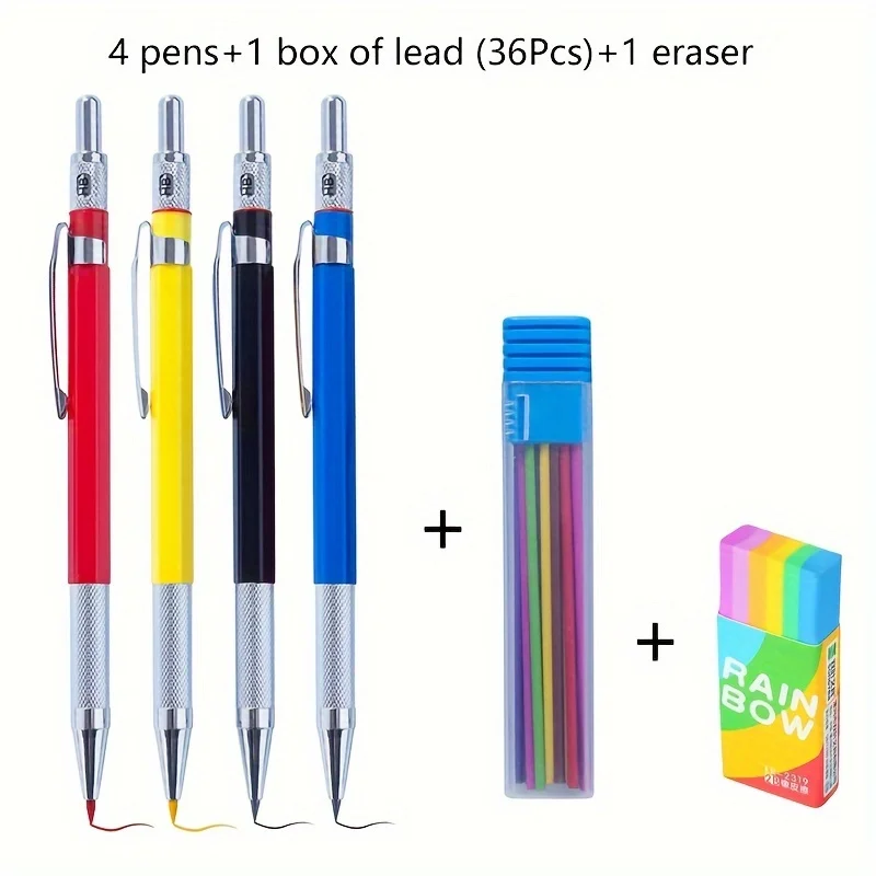 2.0Mm Metalen Mechanische Potloodset Met Lead Art Tekening Ontwerp Automatische Tekening Speciale Potlood Student Kantoor Schoolbenodigdheden